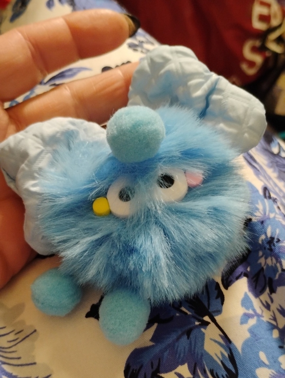 Blue Fuzzy Pom Toy With Pom Details